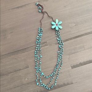 Turquoise-Blue and Floral Beaded Necklace